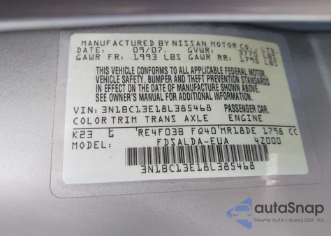 2008 Nissan Versa 1.8S from USA, damaged, VIN 3N1BC13E18L385468